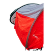 A close-up of a Paha Que Custom NuCamp TAB 360 Trailer Awning, partially extended against a white background, highlights its reliable waterproof qualities as an outdoor shelter.