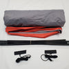 The Paha Que Custom Ultimate Toys Trailer Visor Camping Accessory for Ultimate Toys Camper includes a gray tent body, red rainfly, black poles, and two sets of black cords with stakes—perfect for your trailer awning or camper visor setup.