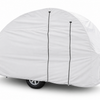 The Little Guy Max Trailer Cover by Paha Que Custom offers premium weather protection with heavy-duty MagnaTuff fabric, two vertical zippers, and openings for the wheel and hitch to ensure superior trailer coverage.