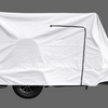 The Paha Que Custom Squaredrop Trailer Cover 6 x 13 features heavy duty MagnaTuff fabric, a white weatherproof tarp, black zippers, and visible tow hitch and wheels, all displayed against a plain white background.