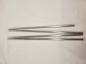Four straight, silver Side Tent/Awning Replacement Roof Poles by PahaQue Wilderness are arranged parallel on a plain white surface, ideal for supporting a trailer tent awning or use with PahaQue Side Tents.