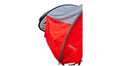 A close-up of a Paha Que Custom NuCamp TAB 360 Trailer Awning, partially extended against a white background, highlights its reliable waterproof qualities as an outdoor shelter.