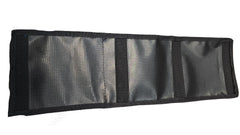 The PahaQue Wilderness Triple Gear Pouch Heavy Duty Gear Organizer for Trailers is a black, rectangular fabric pouch with four vertical stitched sections and a slightly shiny, textured appearance.