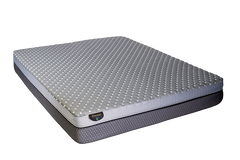 The Divini Mattress by PahaQue Wilderness is a gray customizable mattress with a quilted, textured surface and a dark diamond-patterned side panel, shown on a white background.