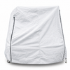 The Hero Trailer Cover by PahaQue, from Paha Que Custom, is a large white custom-fit cover with black zippers and drawstrings on both sides, shown draped over a trailer against a white background for optimal protection. CLEARANCE SALE.