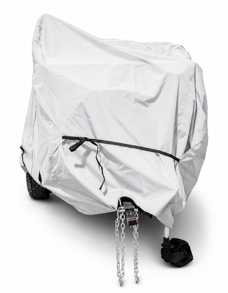 The Paha Que Custom Off Grid Trailer Covers provide premium weather protection for most OffGrid trailers, secured with straps and bungee cords, plus easy attachment of chains and a hitch lock at the front.