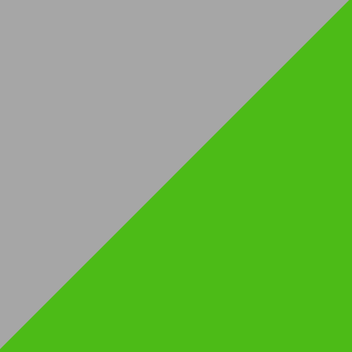 A rectangle is split diagonally from top left to bottom right: the upper left is gray, and the lower right is bright green—evoking the sleek style of Paha Que Custom’s A Frame Trailer Awning for Aliner, Chalet, Rockwood & Jayco (12ft–18ft).