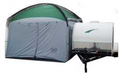 The Paha Que Custom 10x10 Side Mount Screen Room Tent easily attaches to your trailer, expanding into a sheltered outdoor living space perfect for camping and adventures.