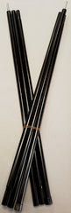 Six black awning poles with metal tips are arranged in an X shape and secured by a rubber band on a light surface—a perfect Paha Que Custom 5x7 and 10x10 Side Tent Replacement Awning Pole Set for your tent accessories.
