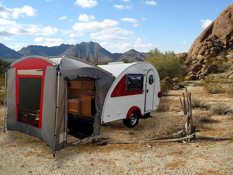 T@B 320 Trailer Clamshell Tent - Silver with Red Trim - PahaQue Wilderness